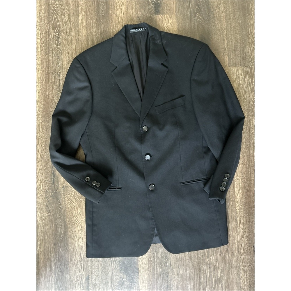 Hugo Boss Men's 100% Wool 3-Button Blazer Jacket Black  USA 42R / 44S MINT